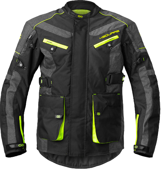 Cazadora de cordura impermeable con protecciones homologadas.